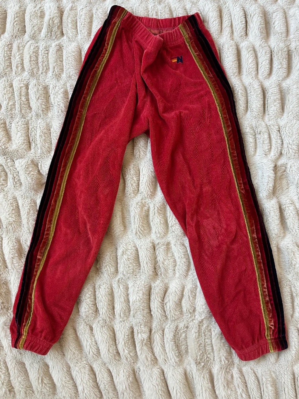Aviator Nation Kids’ 5 Stripe Velvet Sweatpants RED